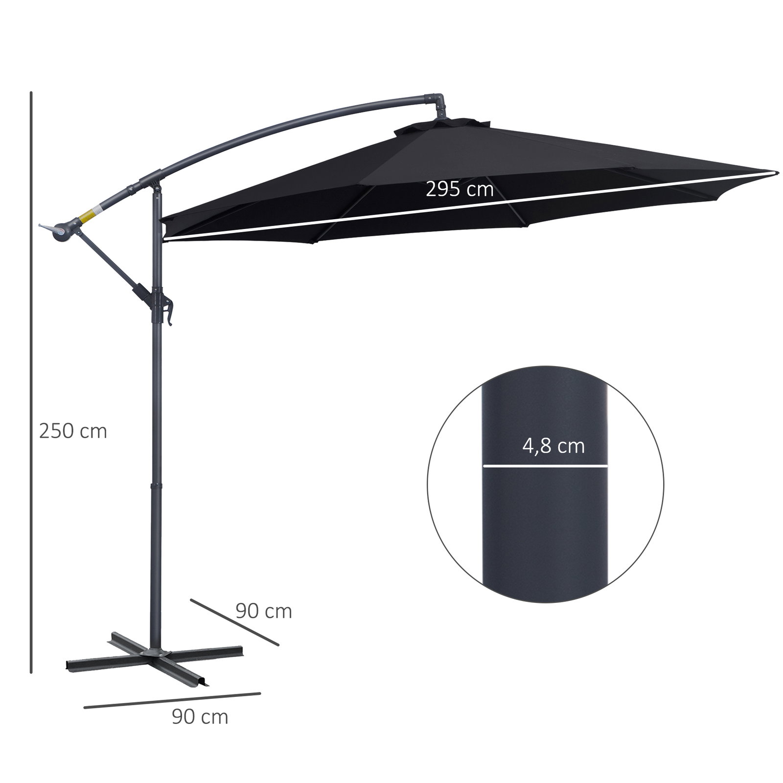 Chapéu de Sol de Jardim Ø300x260cm Chapéu de Sol Excêntrico Inclinável com Manivela Base Cruzada e Suporte de Metal 8 Hastes par