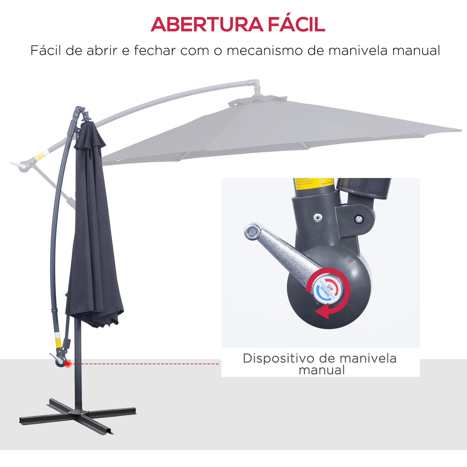 Chapéu de Sol de Jardim Ø300x260cm Chapéu de Sol Excêntrico Inclinável com Manivela Base Cruzada e Suporte de Metal 8 Hastes par