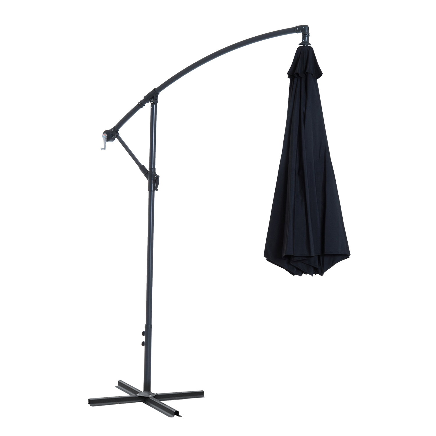 Chapéu de Sol de Jardim Ø300x260cm Chapéu de Sol Excêntrico Inclinável com Manivela Base Cruzada e Suporte de Metal 8 Hastes par