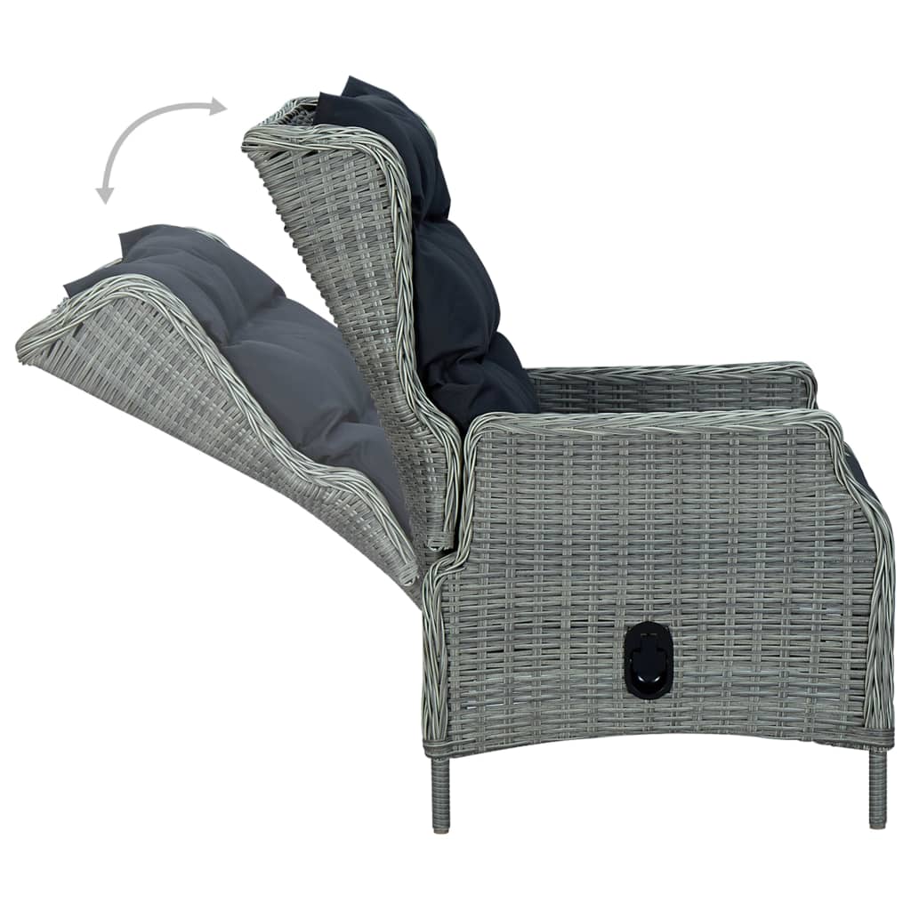 9 Pcs conj. jantar exterior + almofadões vime PE cinzento-claro