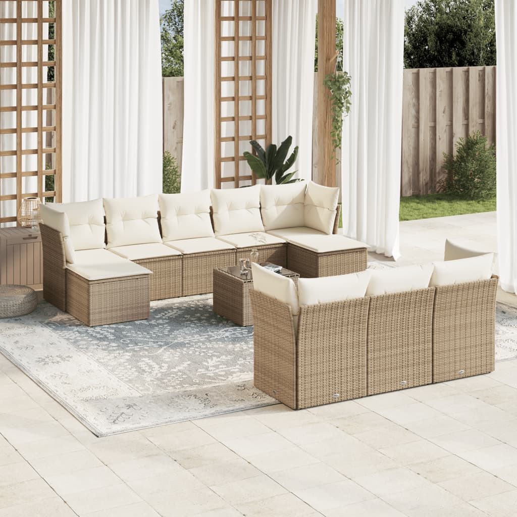 11 Pcs conjunto sofás de jardim c/ almofadões vime PE bege