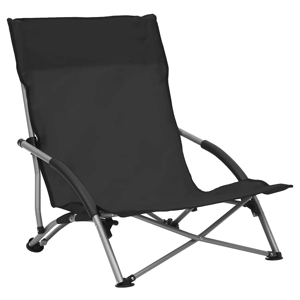 Cadeiras de praia dobráveis 2 pcs tecido preto