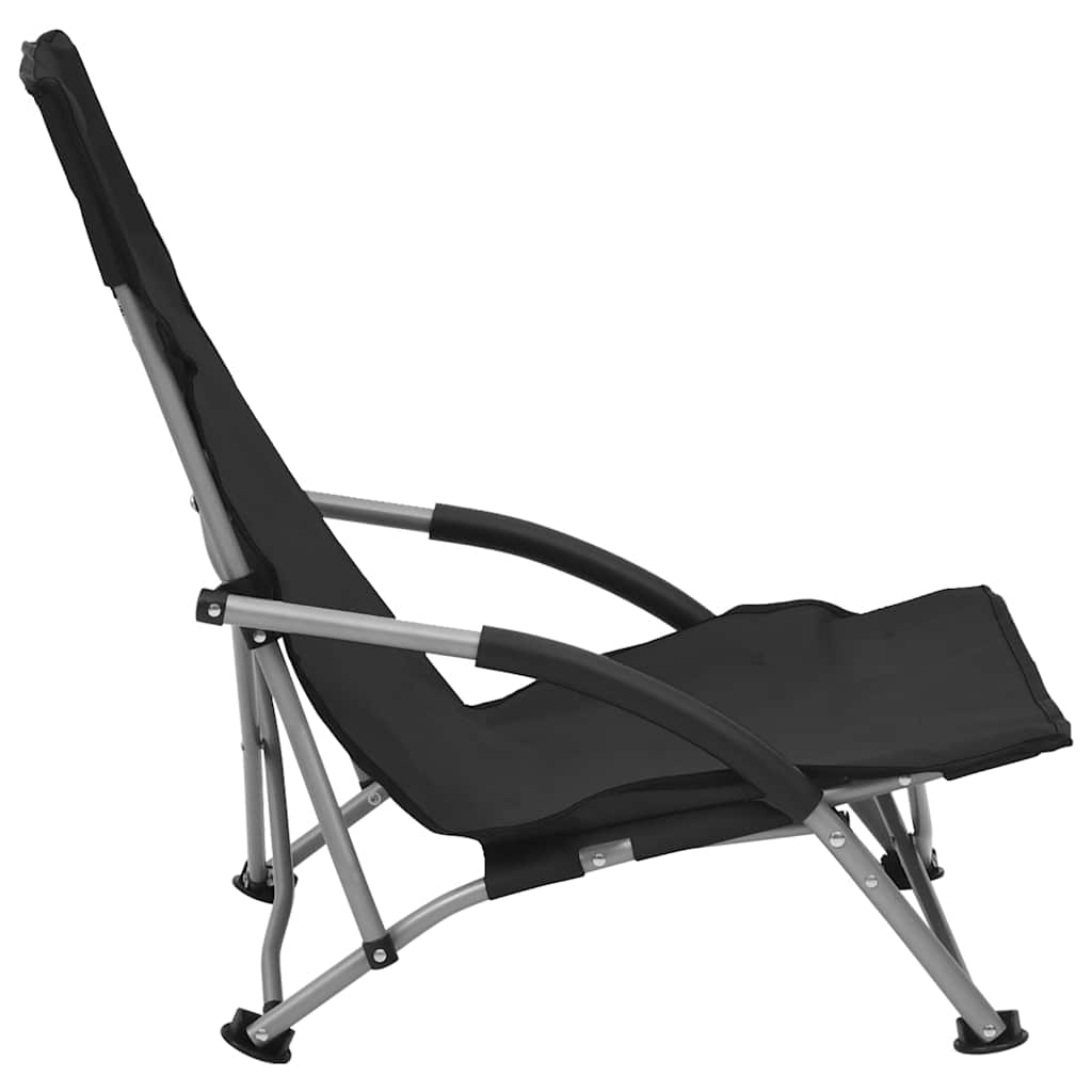 Cadeiras de praia dobráveis 2 pcs tecido preto