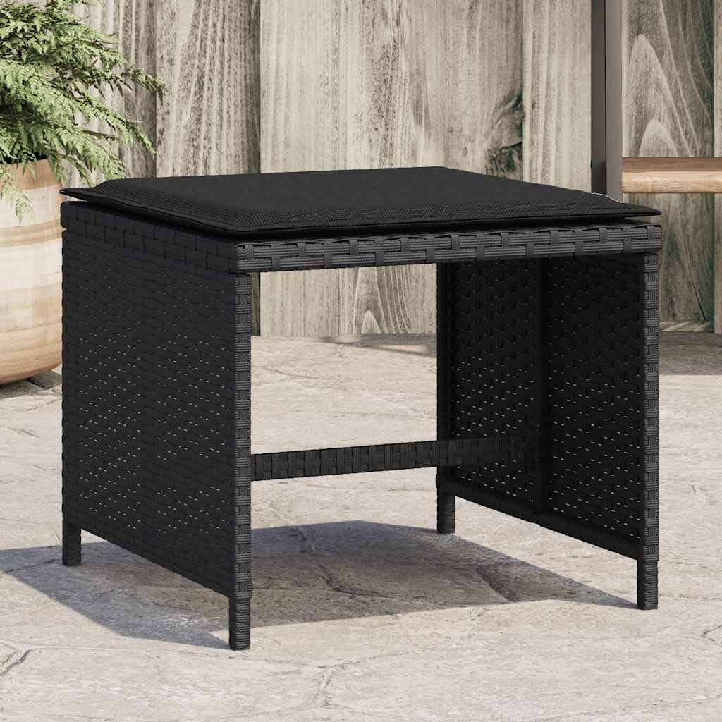 Bancos de jardim com almofadões 4 pcs 41x41x36 cm vime PE preto