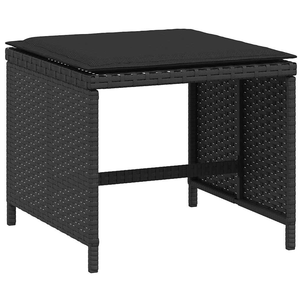 Bancos de jardim com almofadões 4 pcs 41x41x36 cm vime PE preto