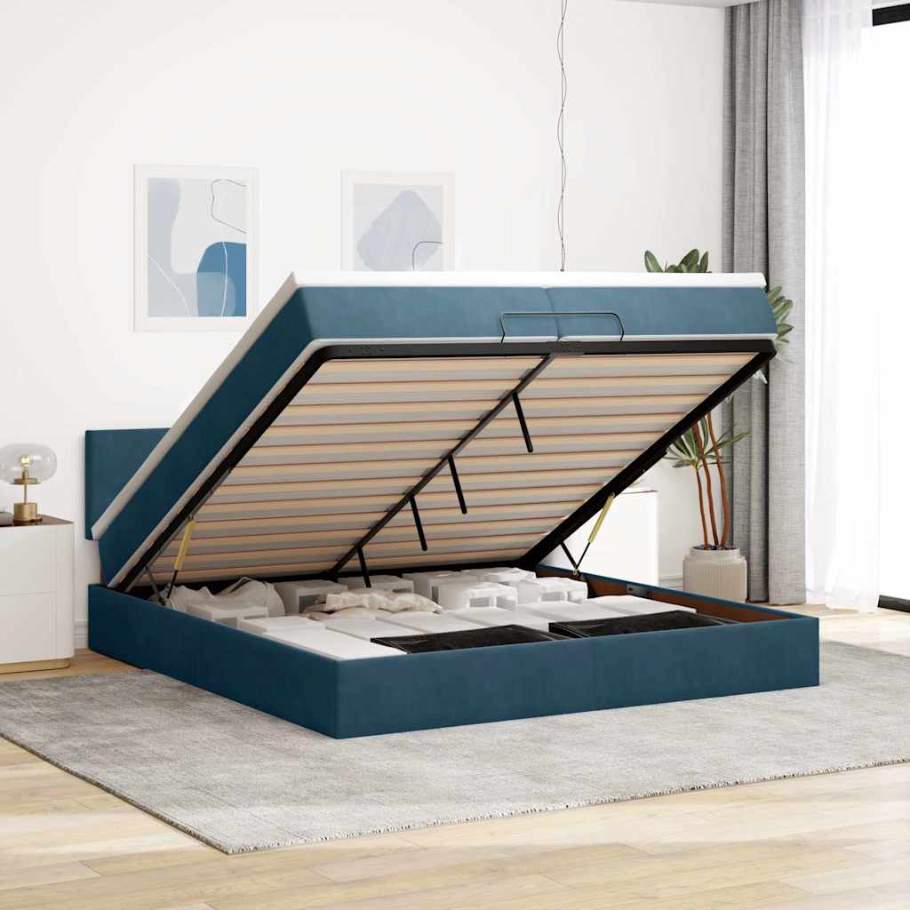 Estrutura de cama otomana com colchão 200x200 cm azul escuro