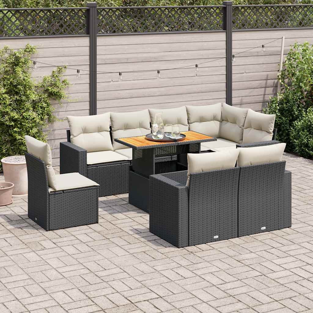 9 Pcs conjunto de sofás p/ jardim c/ almofadões vime PE preto