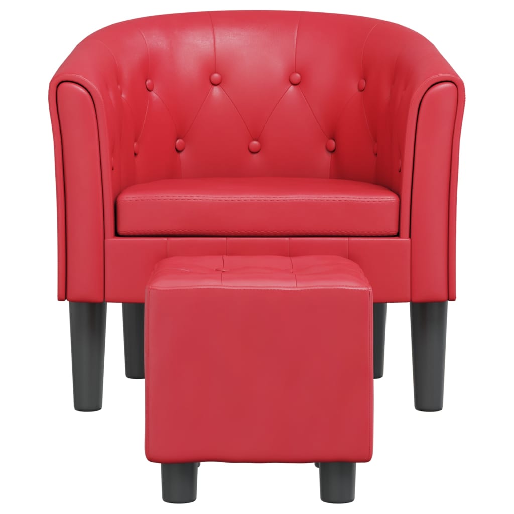 Poltrona com apoio de pés couro artificial vermelho