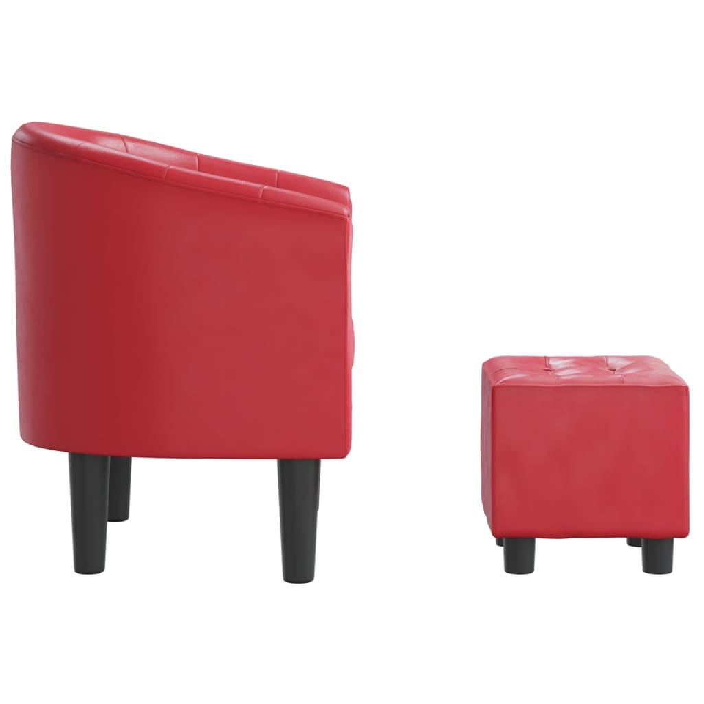 Poltrona com apoio de pés couro artificial vermelho