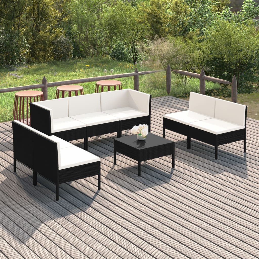8 Pcs conjunto lounge de jardim c/ almofadões vime PE preto