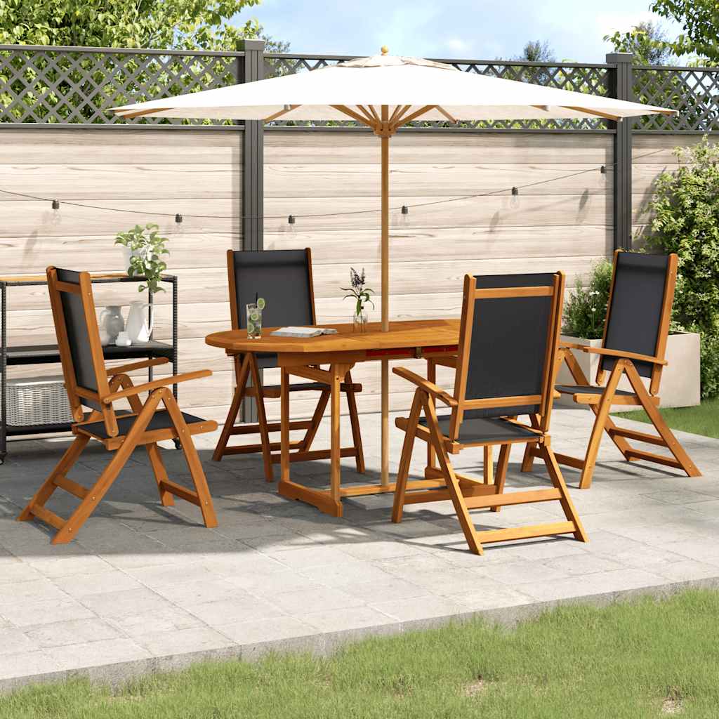 5 Pcs conjunto de jantar para jardim acácia maciça e textilene