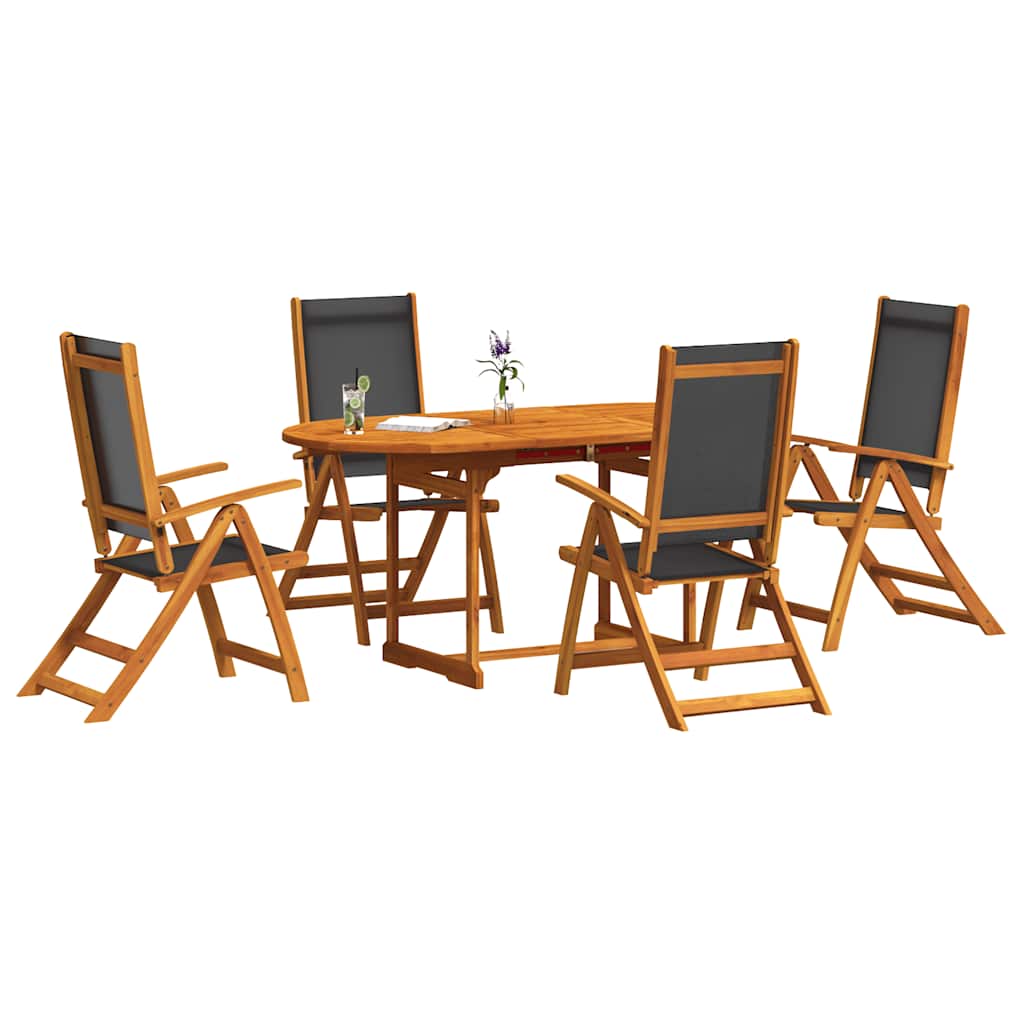 5 Pcs conjunto de jantar para jardim acácia maciça e textilene