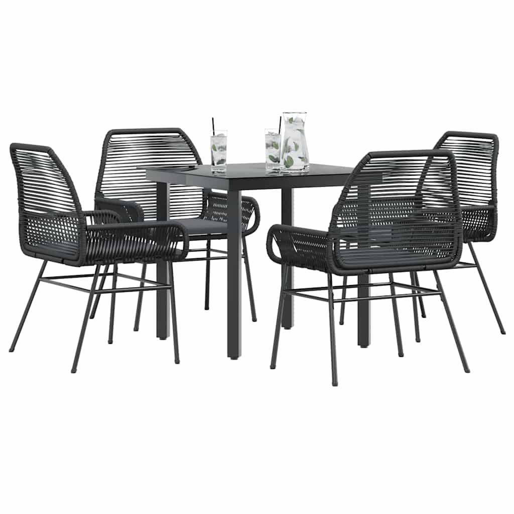 Conjunto de jantar jardim 5 peças almofadas vidro vime PE preto