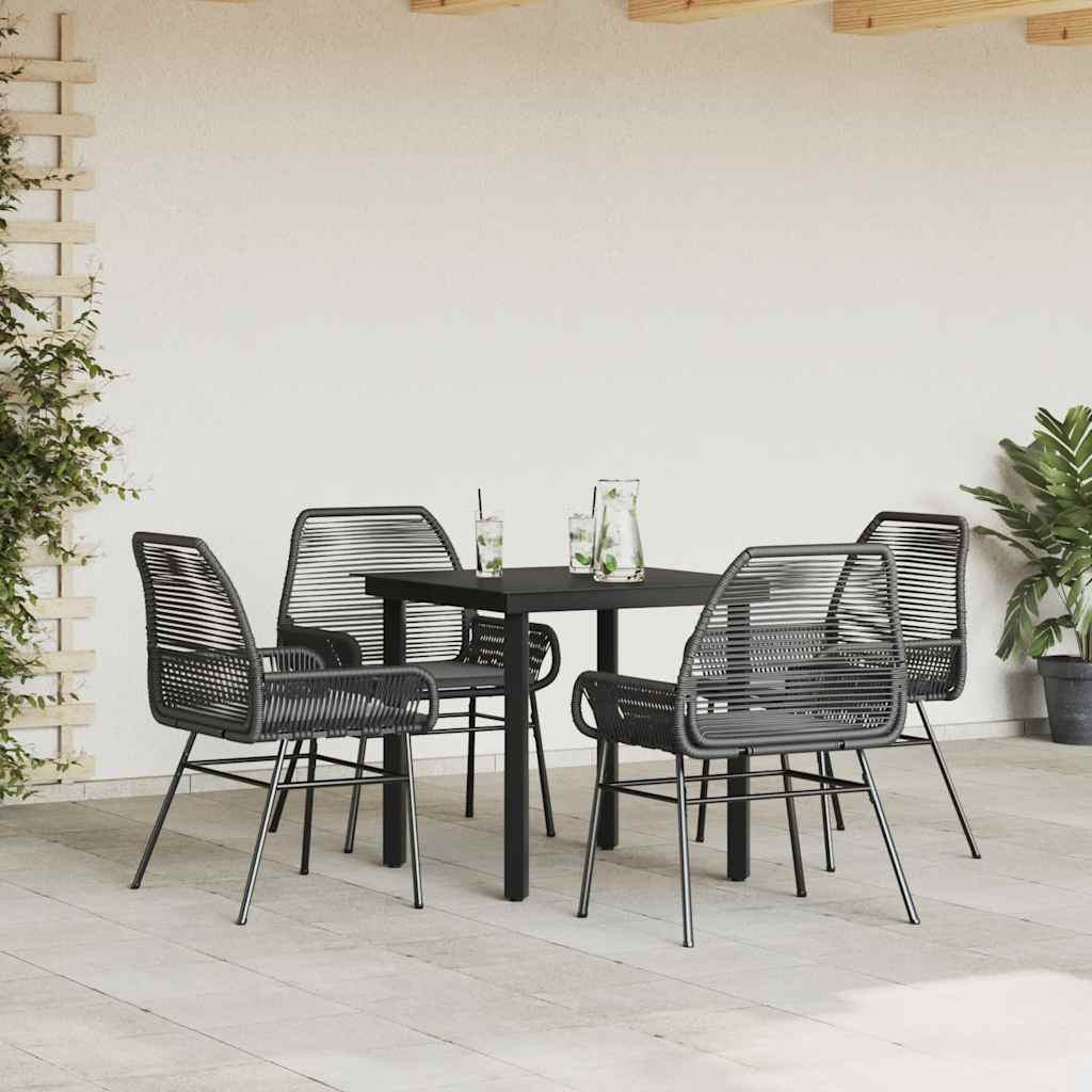 Conjunto de jantar jardim 5 peças almofadas vidro vime PE preto