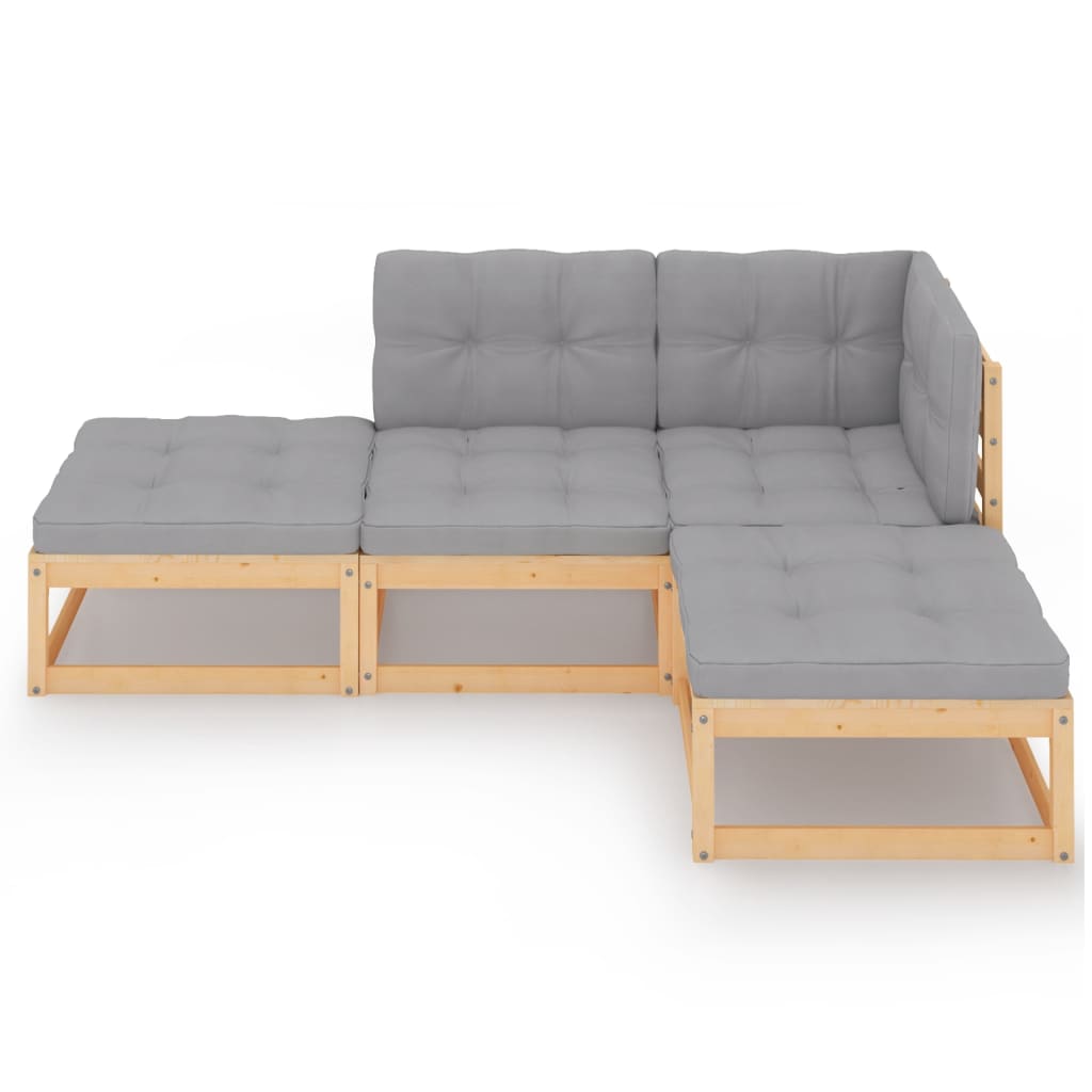 4 Pcs conjunto lounge de jardim c/ almofadões pinho maciço