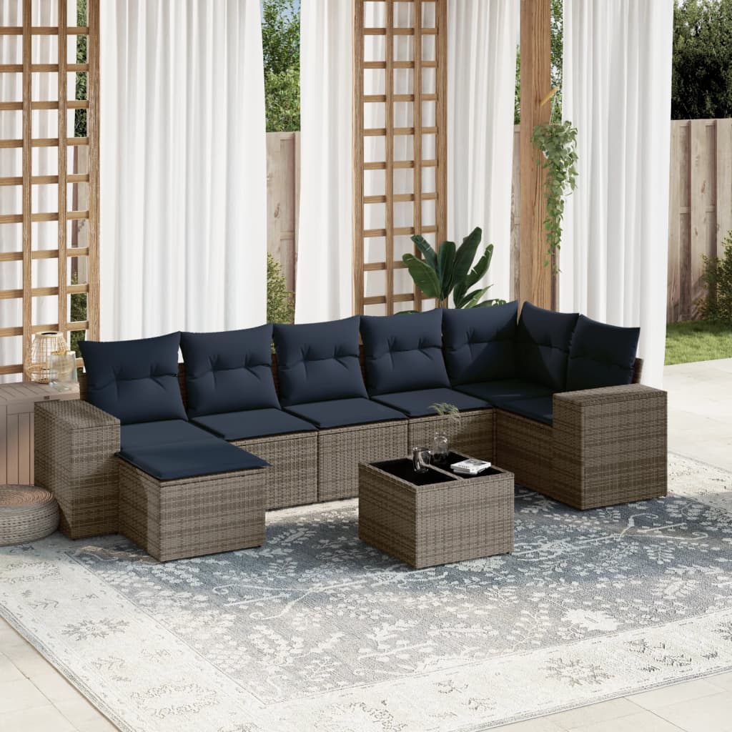Conjunto de sofá de jardim com 8 peças e almofadas em rattan sintético cinza