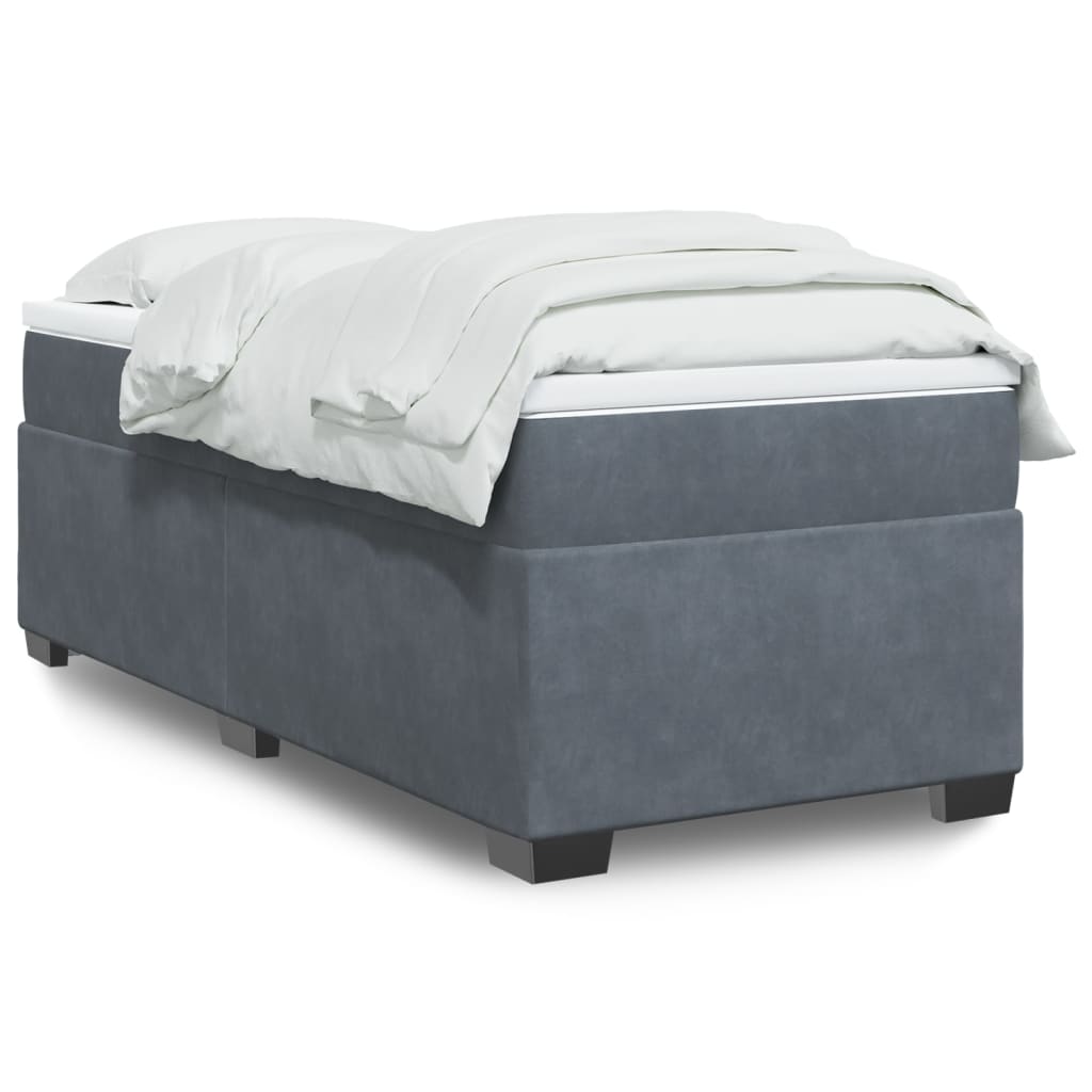 Cama com molas/colchão 90x190 cm veludo cinza-escuro