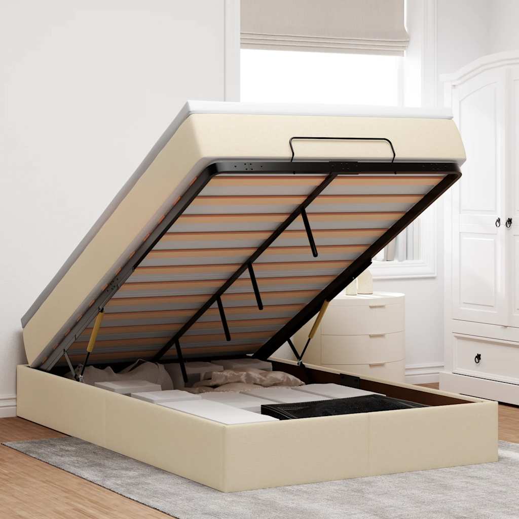Estrutura de cama otomana com colchão 120x190 cm tecido creme