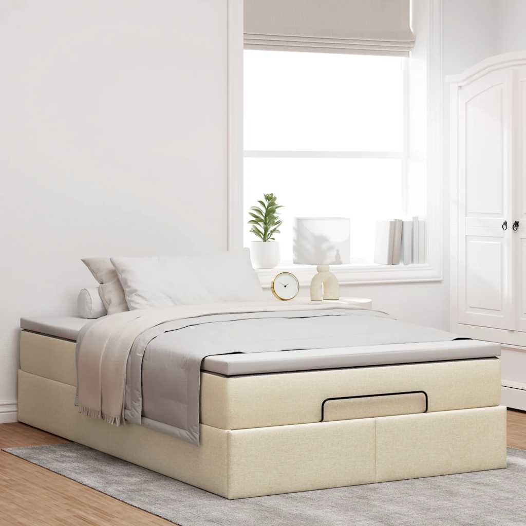 Estrutura de cama otomana com colchão 120x190 cm tecido creme