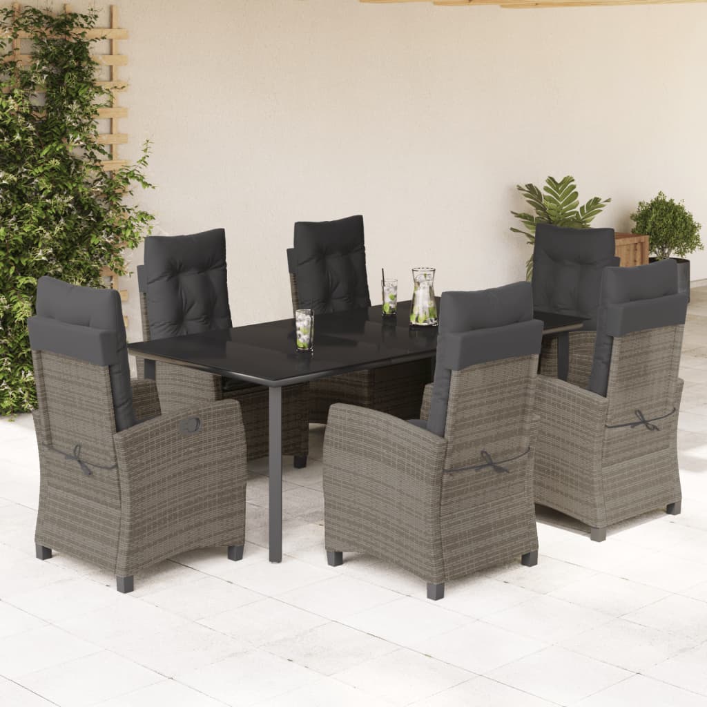 7 Pcs conjunto de jantar p/ jardim c/ almofadões vime PE cinza