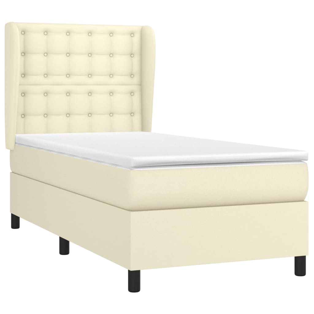 Cama com molas/colchão 80x200 cm couro artificial cor creme