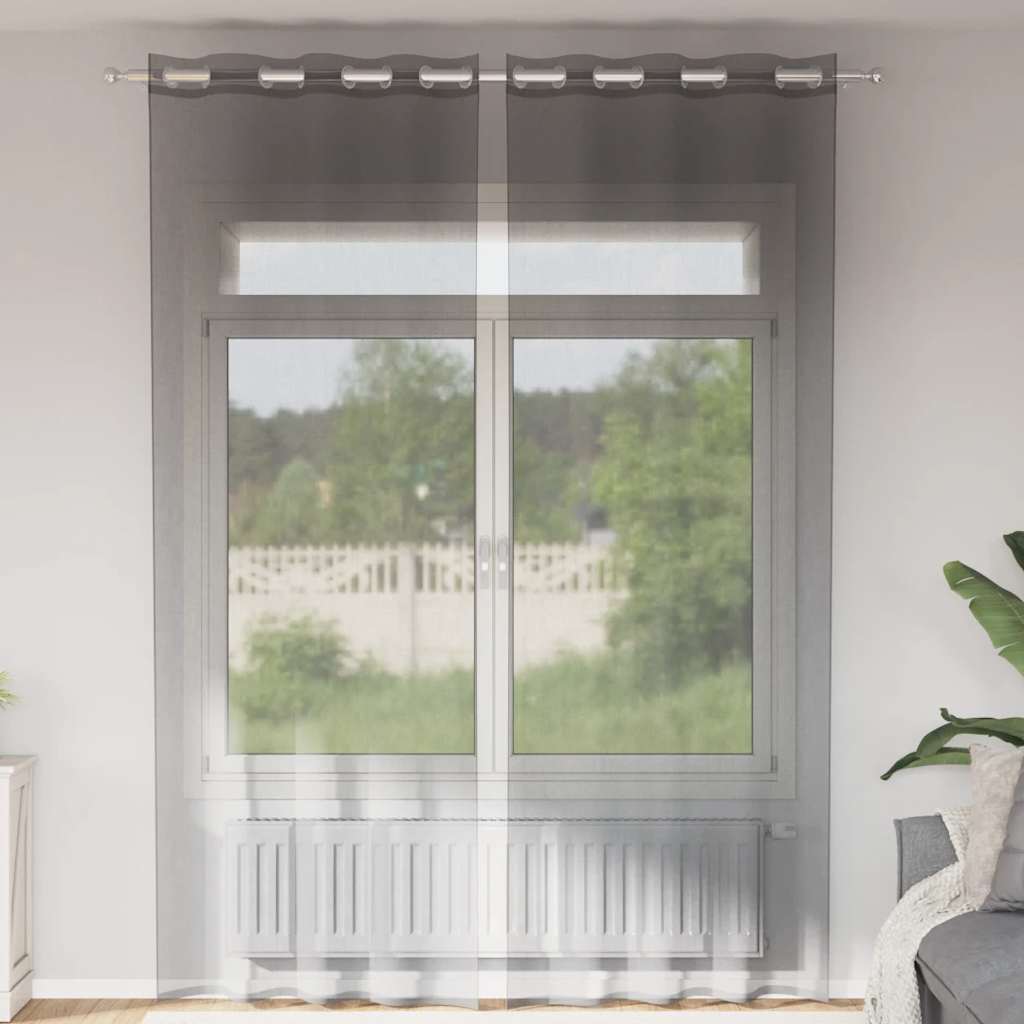 Cortinas de voile com ilhós 2 pcs cinzento-escuro 140x300 cm