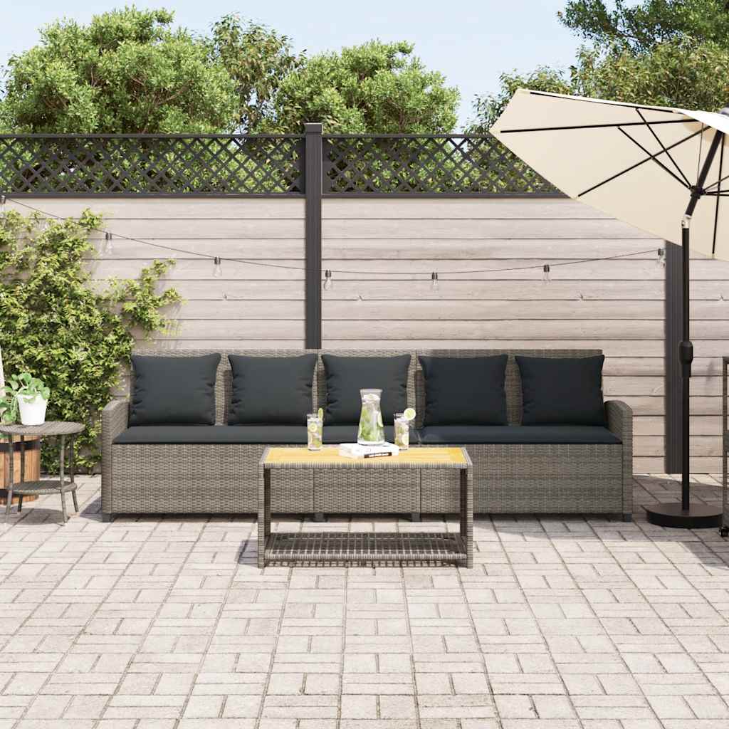 Sofá de jardim com almofadões 5 lugares vime PE cinzento