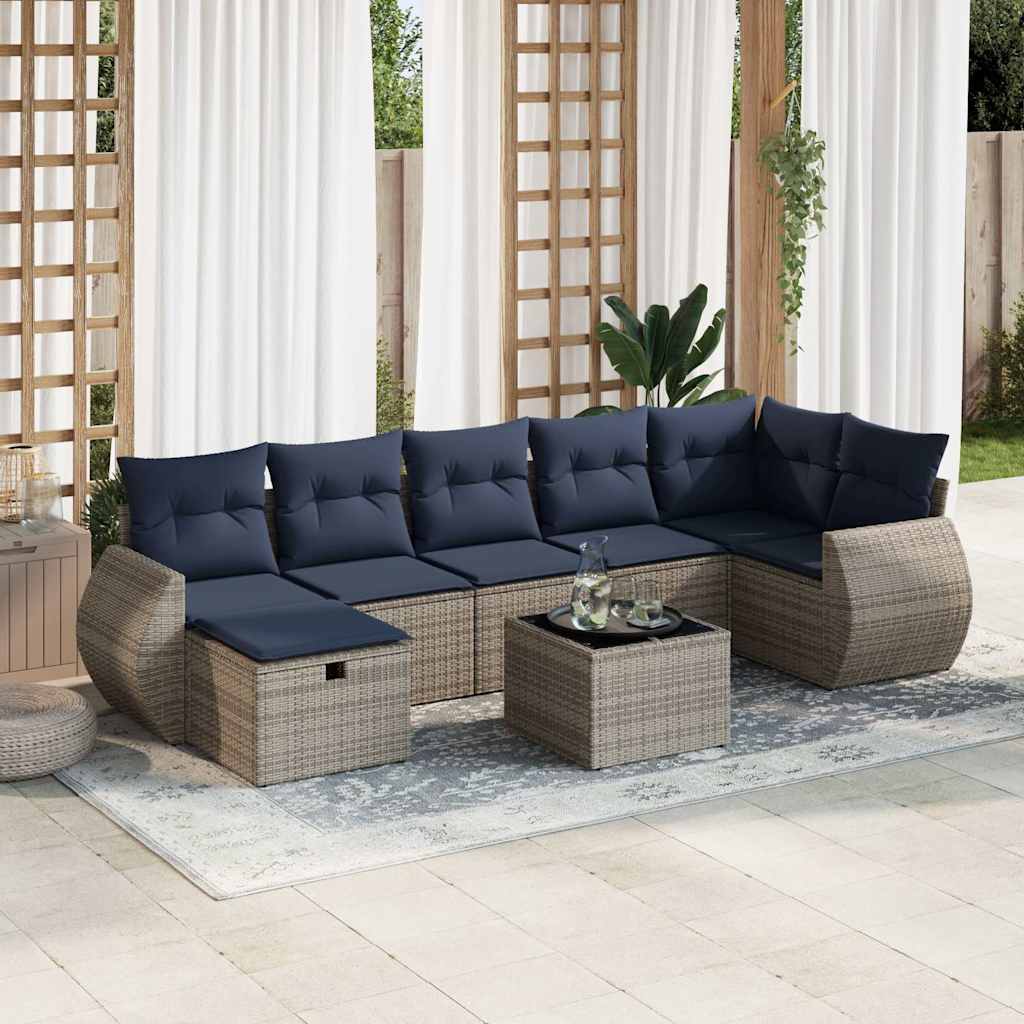 8 Pcs conjunto sofás de jardim c/ almofadões vime PE cinzento