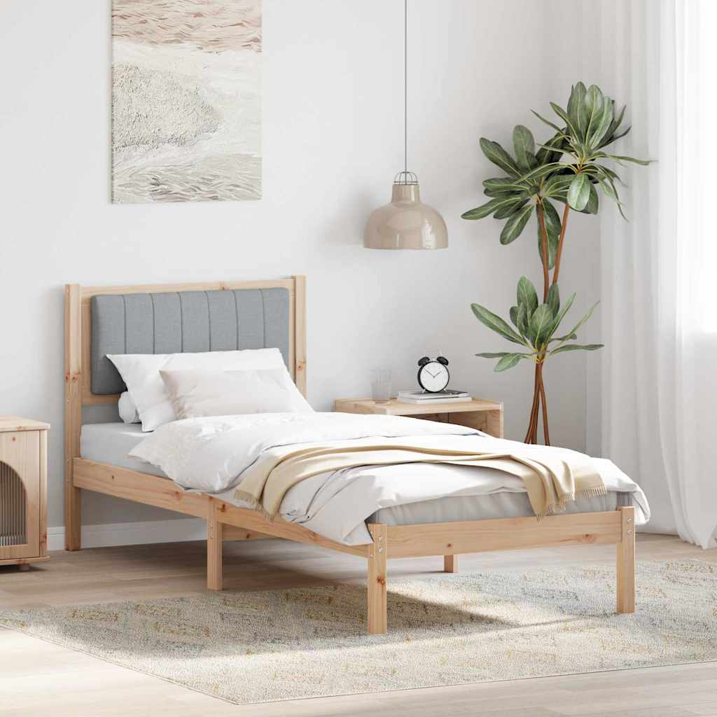 Estrutura de cama com cabeceira estofada cinzento-claro