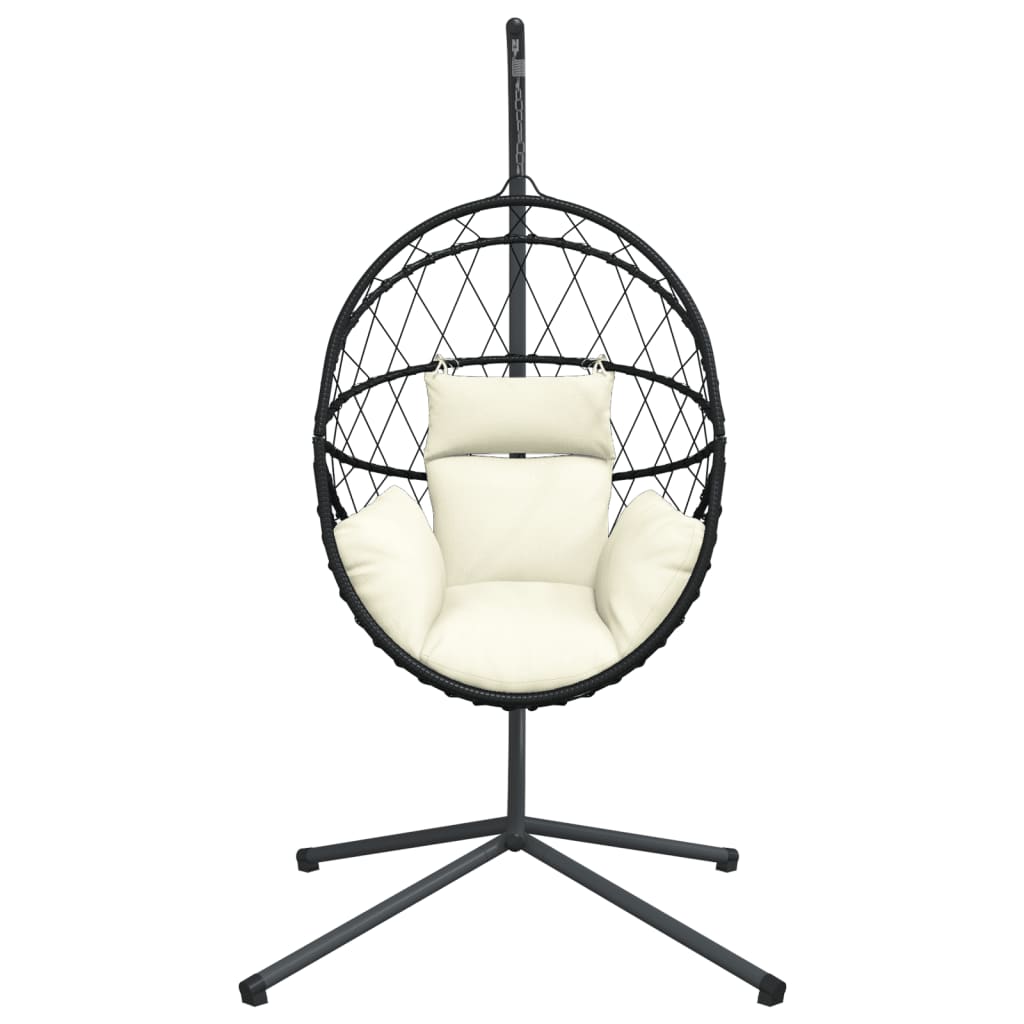 Cadeira em forma de ovo suspensa com suporte vime/aço bege