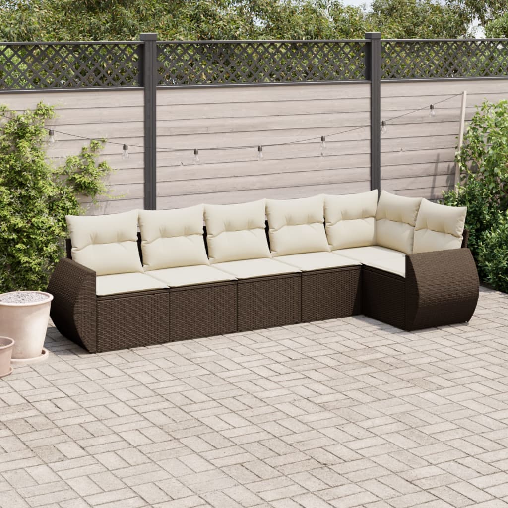 6 Pcs conjunto de sofás jardim c/ almofadões vime PE castanho