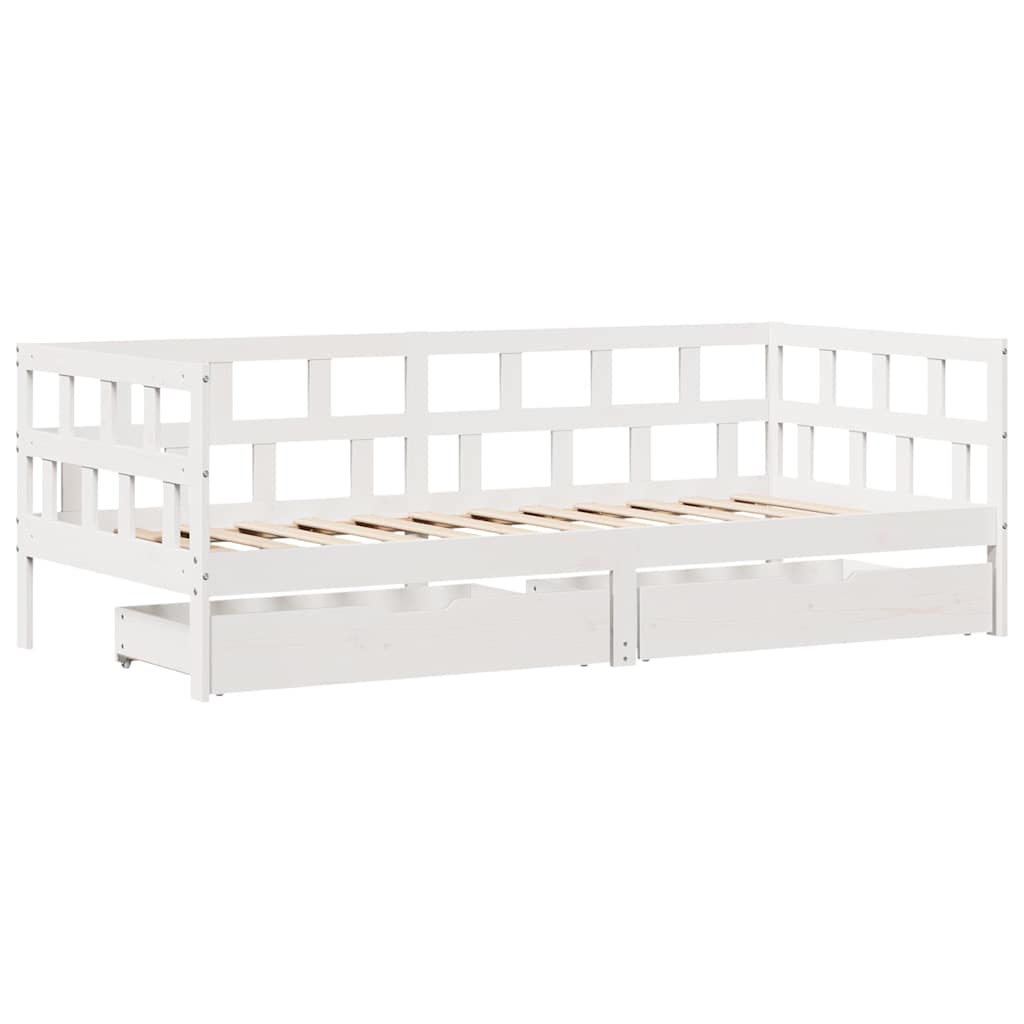 Sofá-cama c/ gavetas 90x190 cm madeira de pinho maciça branco