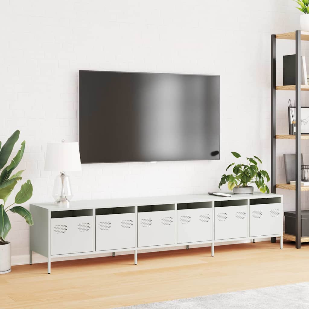 Móvel de TV 202x39x43,5 cm aço laminado a frio branco