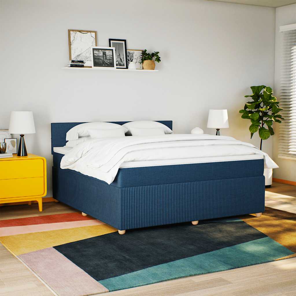 Cama com molas/colchão 180x200 cm tecido azul