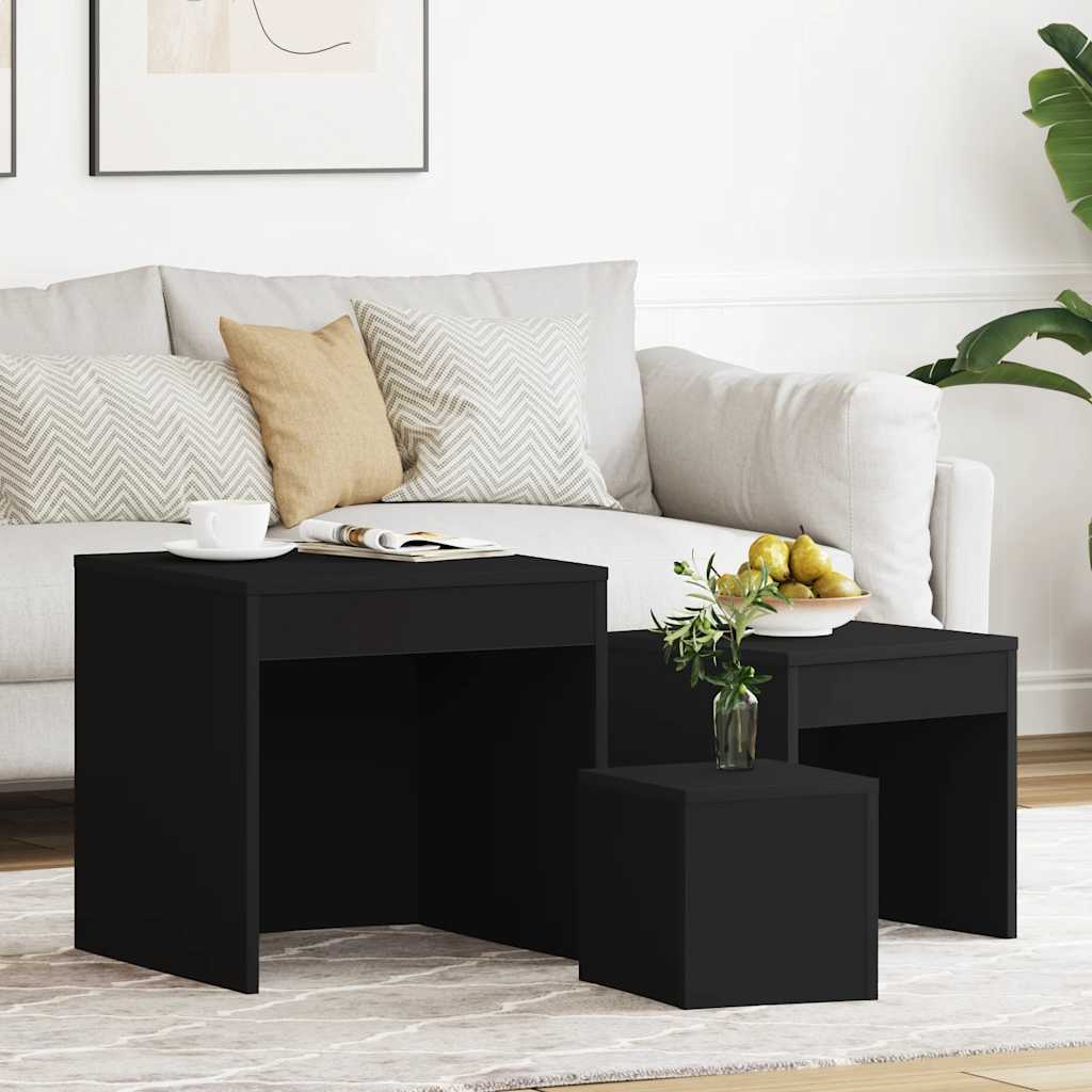 Mesas de encastrar 3 pcs derivados de madeira preto