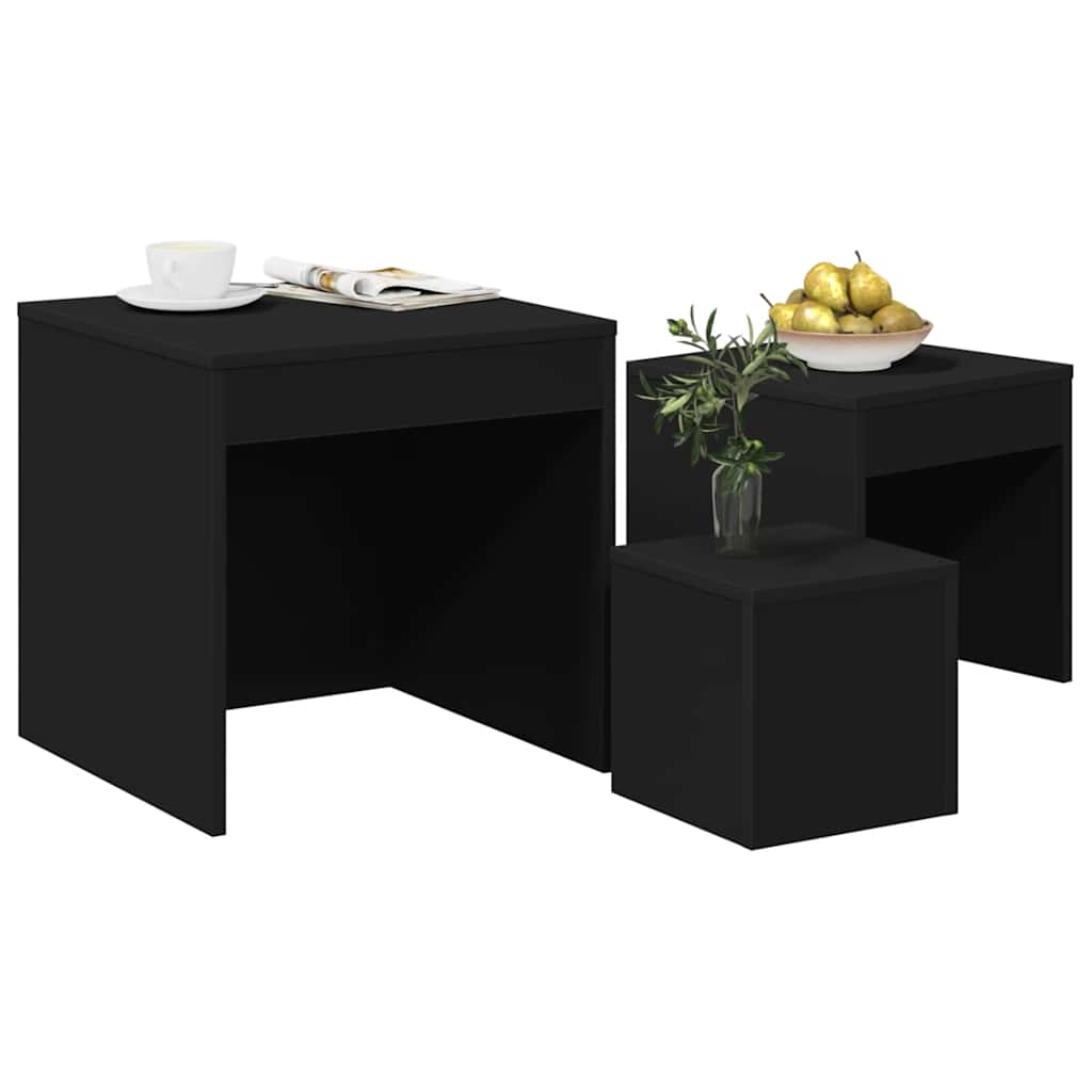 Mesas de encastrar 3 pcs derivados de madeira preto