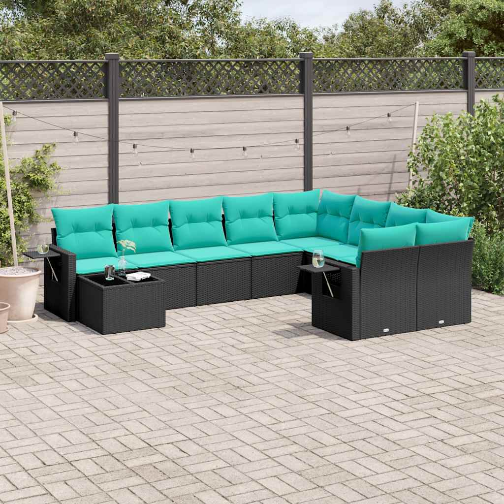 Conjunto de sofá de jardim com 10 peças e almofadas em rattan sintético preto