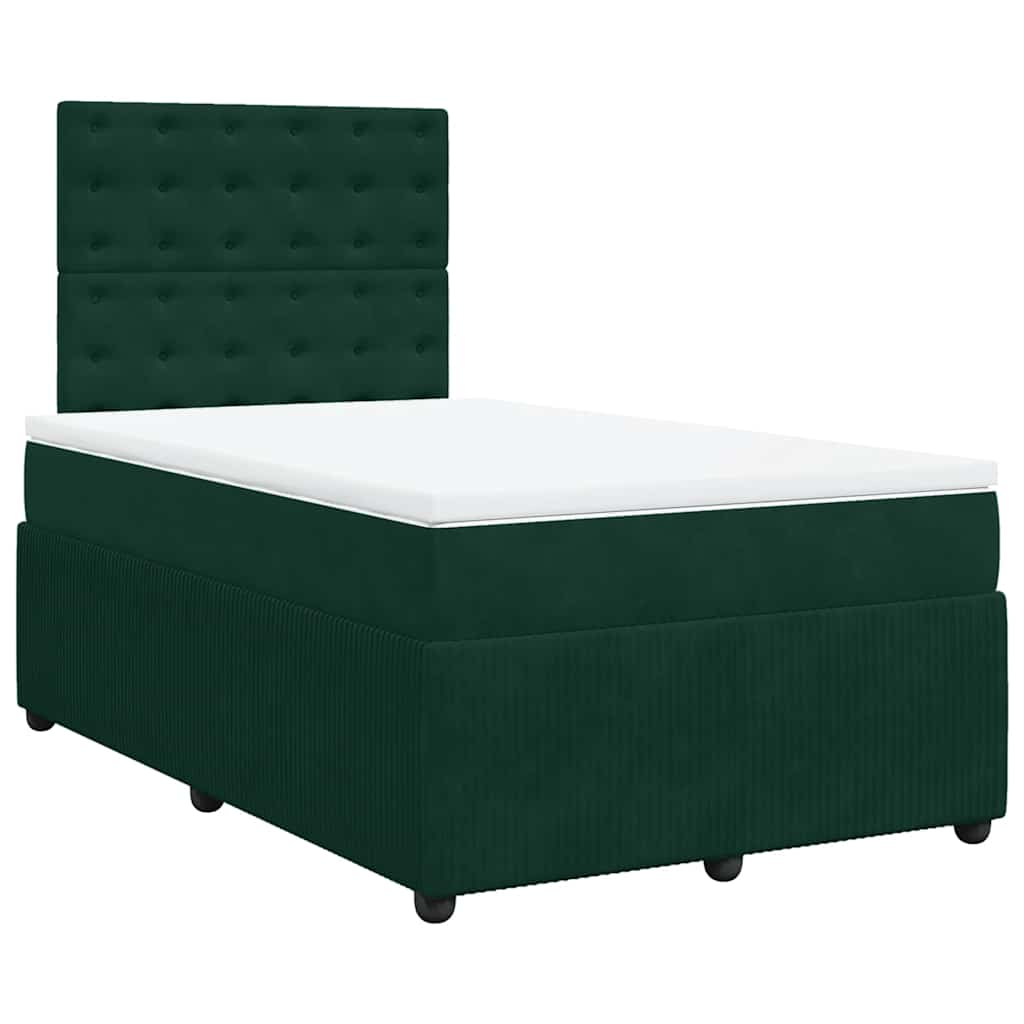 Cama boxspring com colchão 120x200 cm veludo verde-escuro
