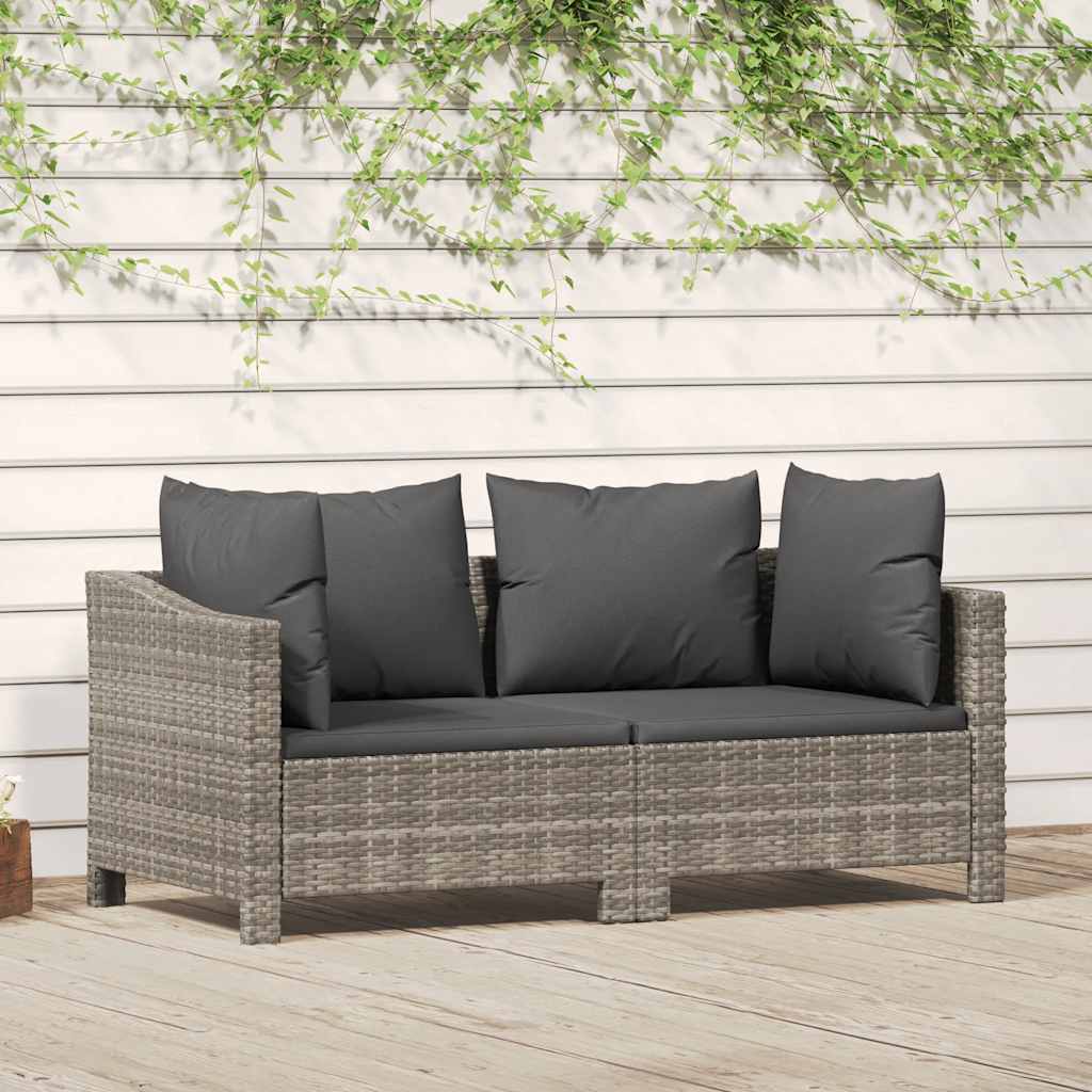 Conjunto de lounge de jardim de 2 peças com almofadas em vime sintético cinza