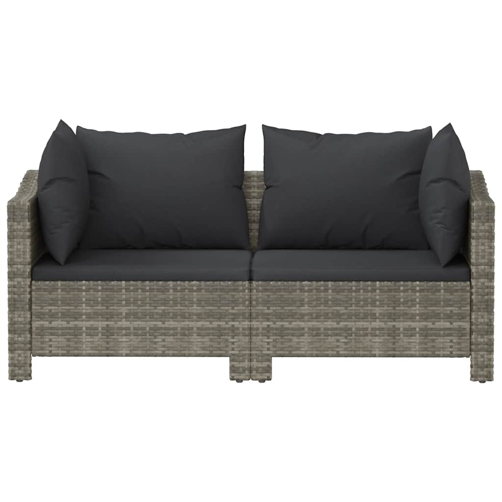 Conjunto de lounge de jardim de 2 peças com almofadas em vime sintético cinza