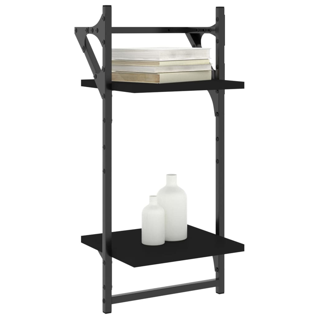 Unidade 2 prateleiras parede com barras 2 pcs 30x25x65 cm preto