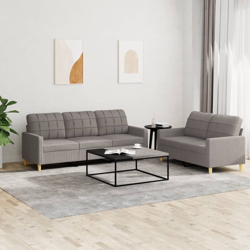 2 Pcs conjunto de sofás com almofadões tecido cinza-acastanhado