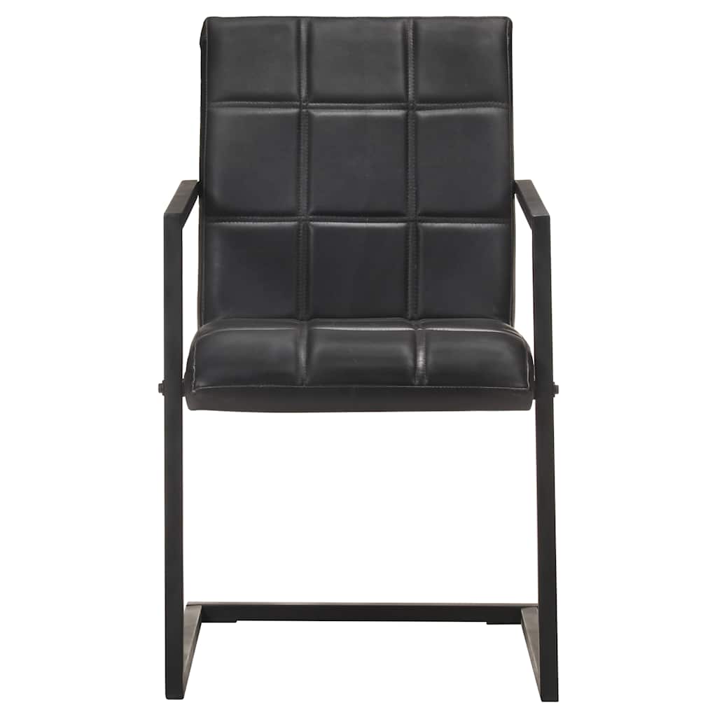 Cadeiras de jantar cantilever 4 pcs couro genuíno preto