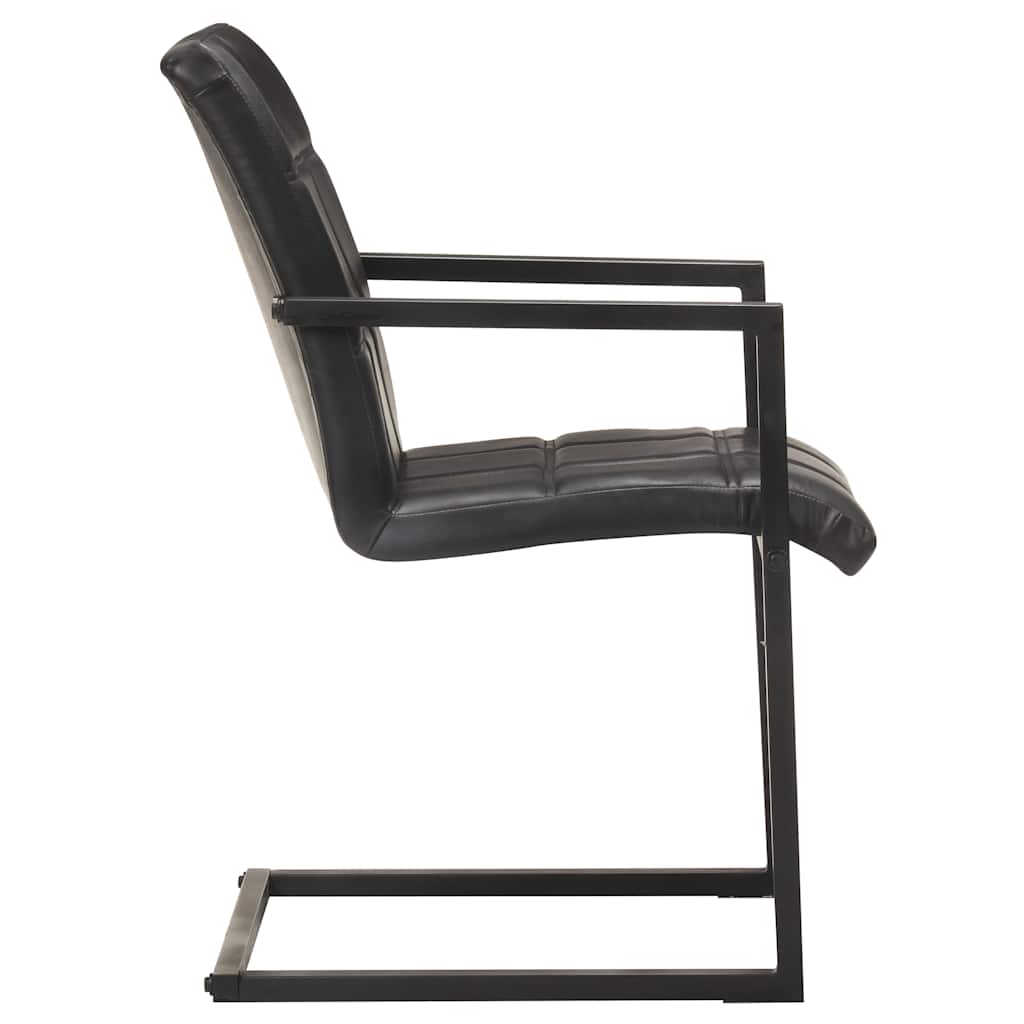Cadeiras de jantar cantilever 4 pcs couro genuíno preto