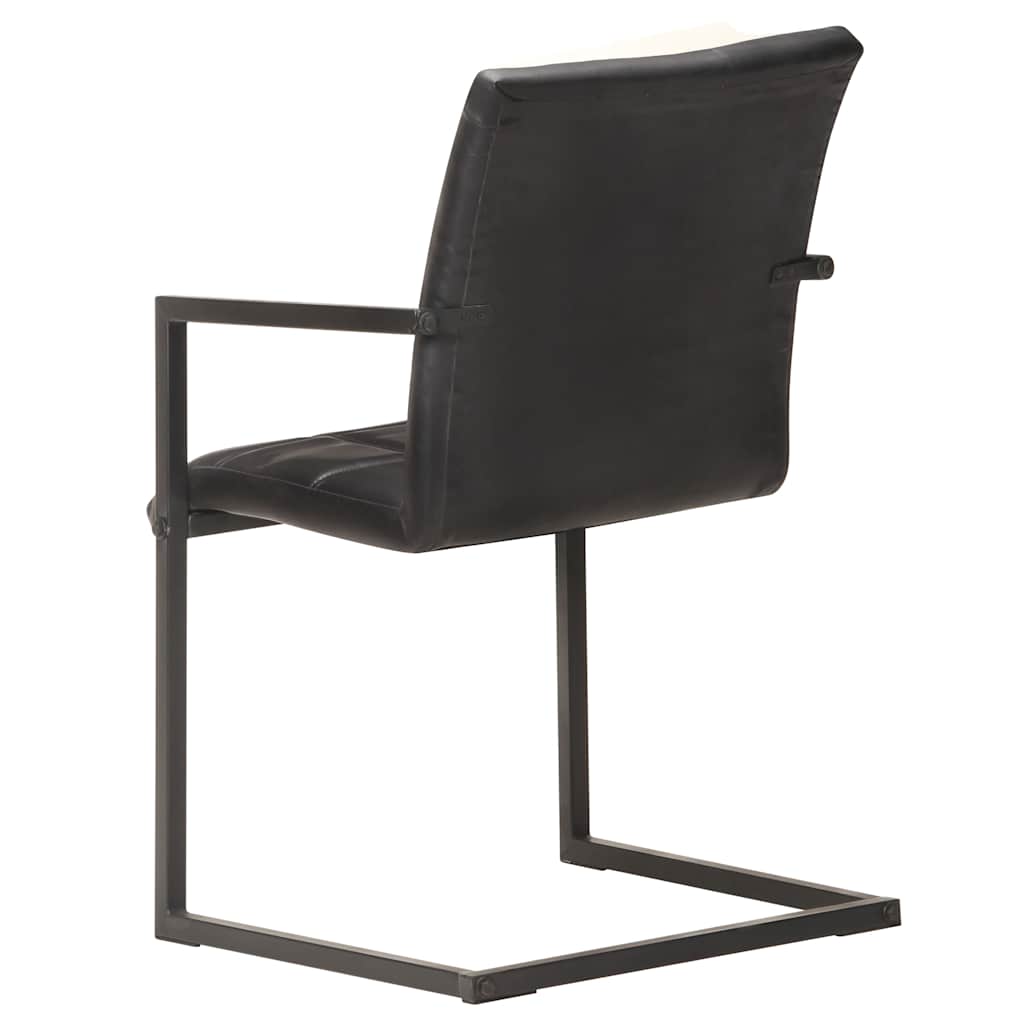 Cadeiras de jantar cantilever 4 pcs couro genuíno preto