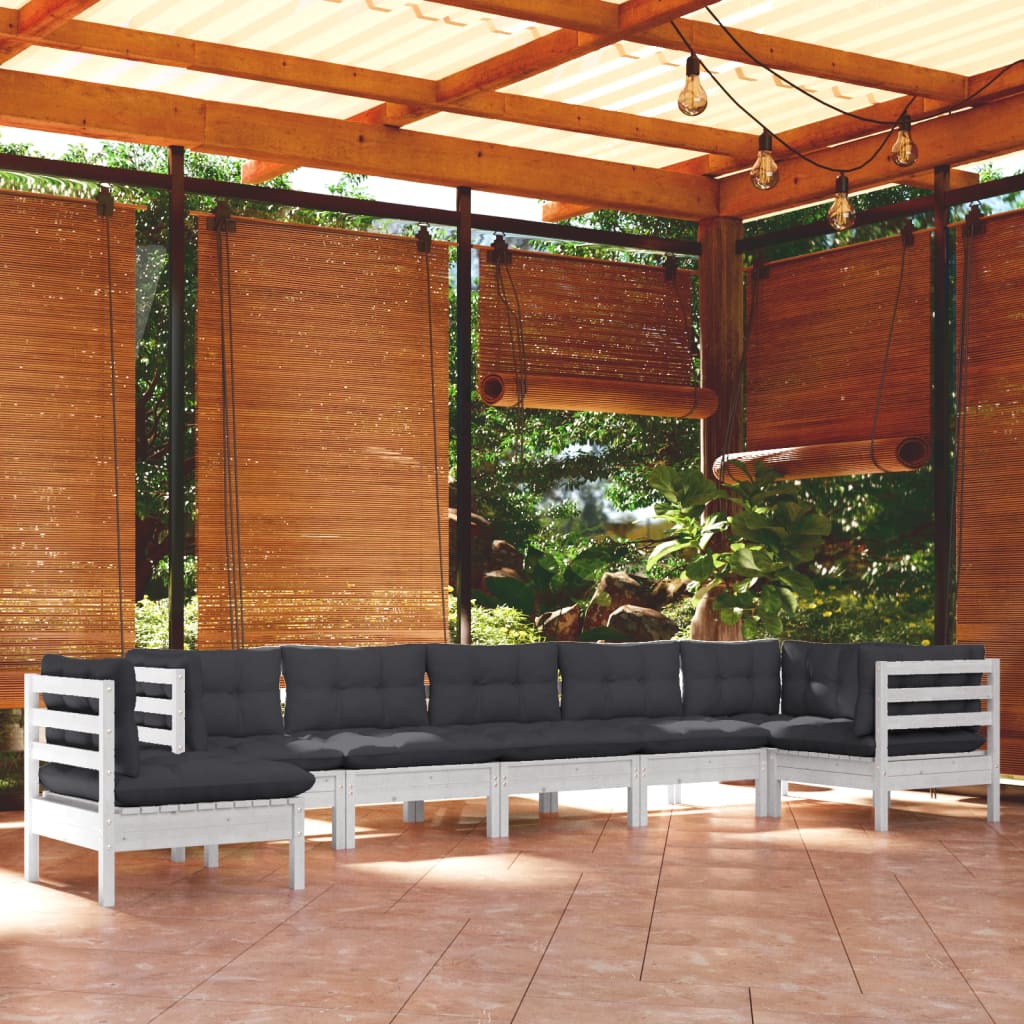 8 Pcs conj. lounge de jardim c/ almofadões pinho maciço branco