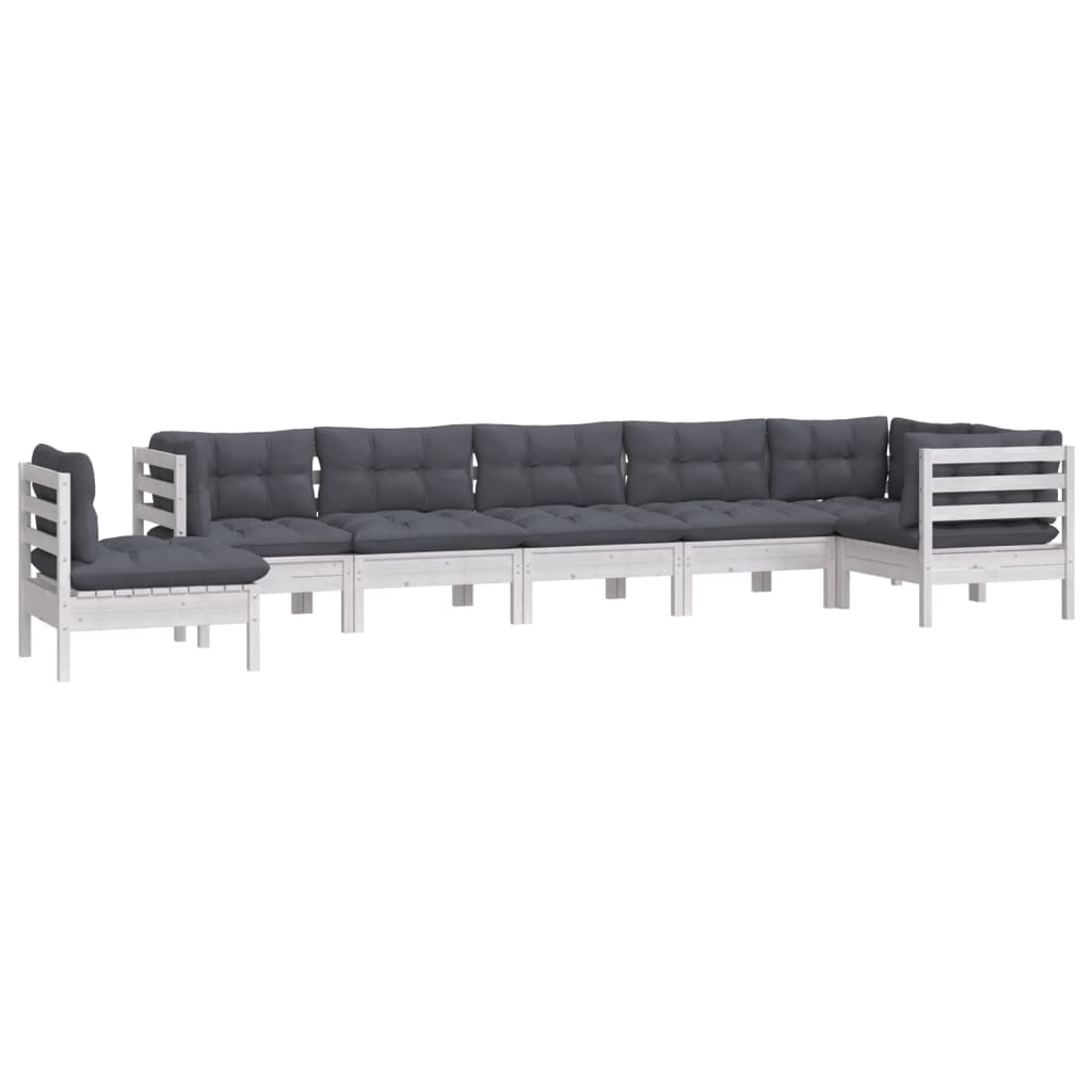 8 Pcs conj. lounge de jardim c/ almofadões pinho maciço branco