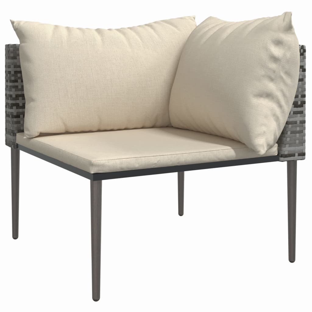 3 Pcs conjunto lounge de jardim c/ almofadões vime PE cinzento