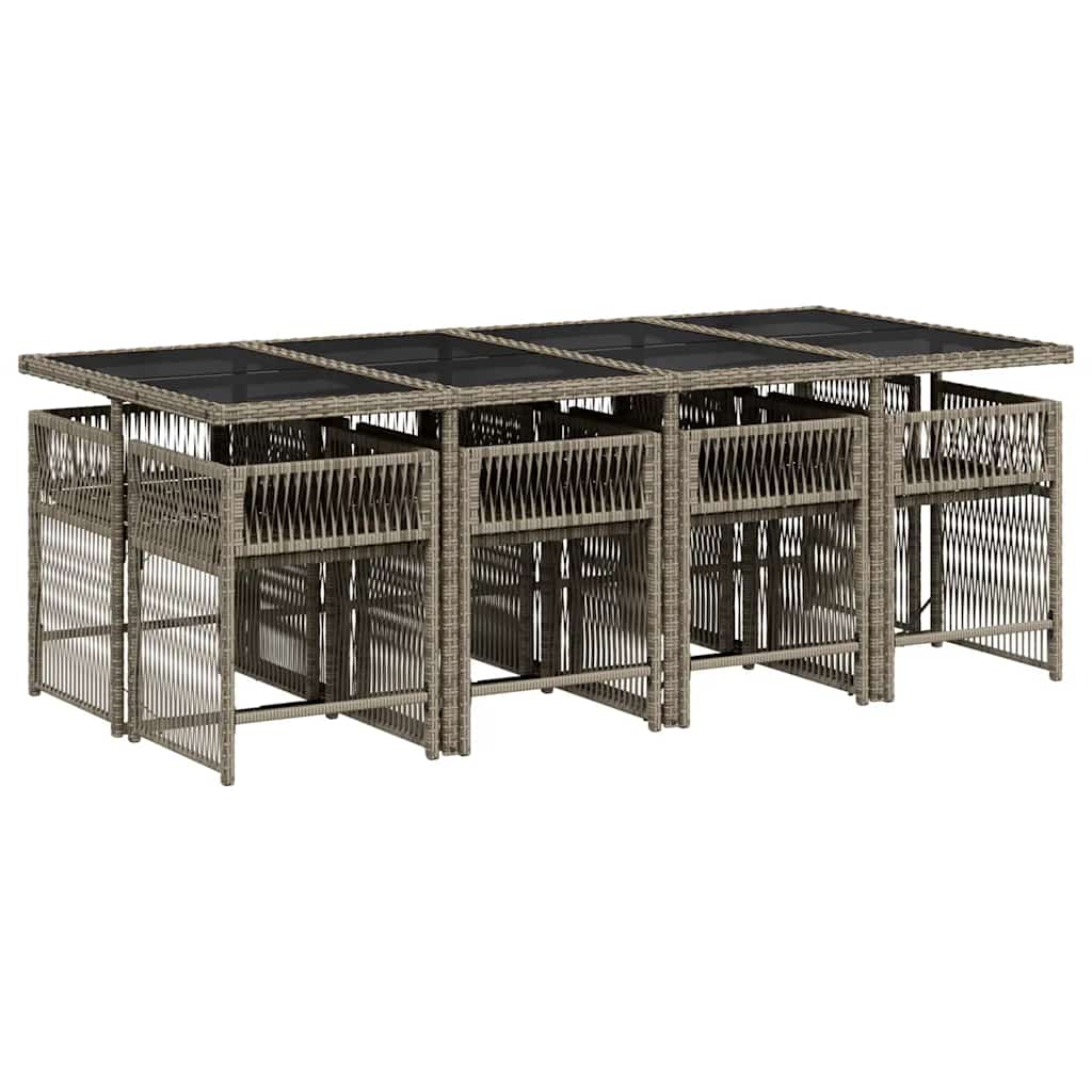 9 Pcs conjunto de jantar p/ jardim c/ almofadões vime PE cinza