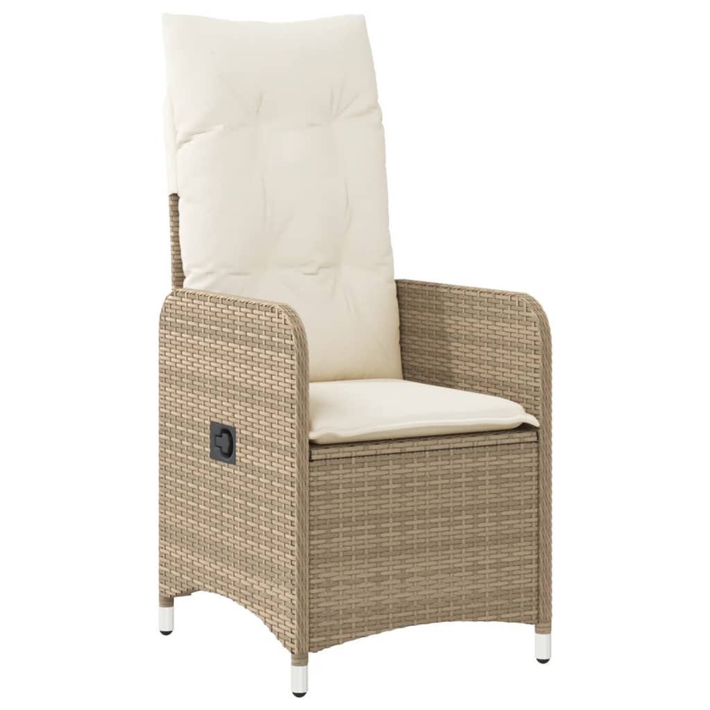 Cadeiras de jardim reclináveis 2 pcs com mesa vime PE bege